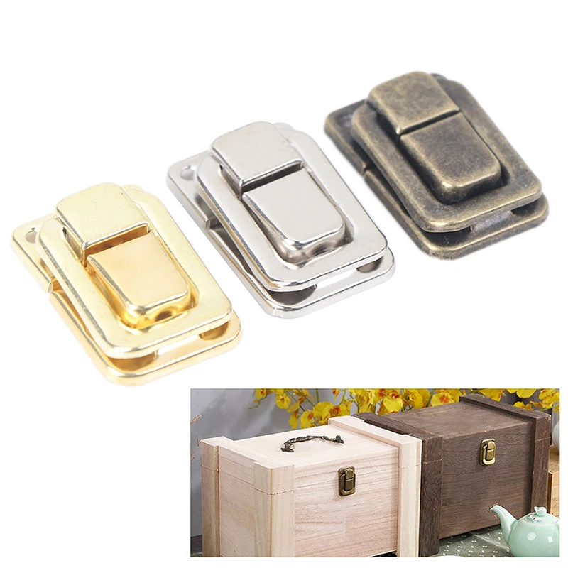 Mini Small Golden Silver Bronze Jewelry Chest Gift Wine Wooden Box Case Toggle Latch Hasp Hook Can Lock Lockable With Screws