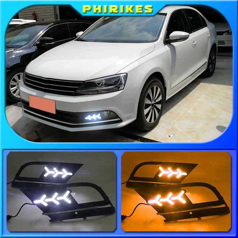 

LED Daytime Running Lights Case for Volkswagen Jetta MK7 Sagitar 2015-2018 LED DRL + Streamer Yellow Turn Signals Light