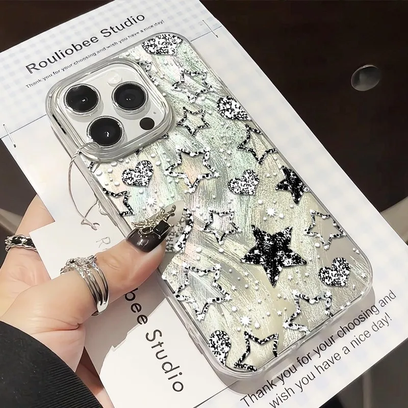 

Black and White Stars Phone Case For Samsung Galaxy S25 FE S24 S23 S22 Ultra S21 Plus A16 A56 A36 A26 A25 A24 A54 A55 A35 Cover