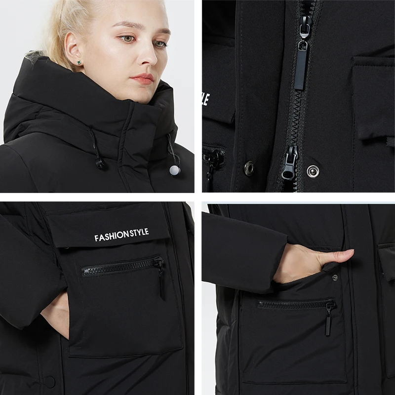 Imagem -06 - Icebear-jaqueta Longa de Algodão Feminina com Bolsos Grandes Cabolsa à Prova de Vento Feminino Parka Quente Espessada Gwd225781d Inverno 2023