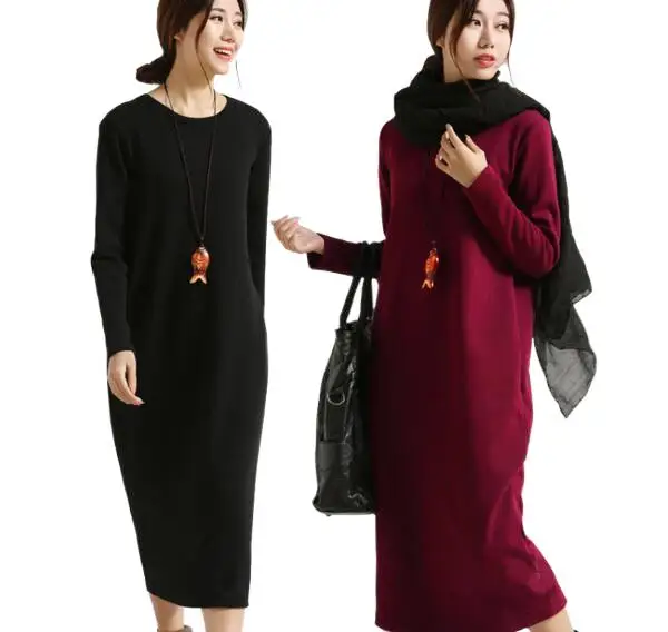 

Solid Colors Women long sleeve Autumn dress,Thickening Thermal Basic Winter Dress,office dress vestido de festa