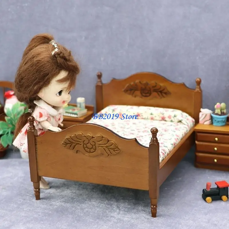 

Q0KB Креативный 1:12 кукольный домик, мини-мебель, декор, аксессуары, имитация дерева, кровать, детская кроватка, модель мебели,