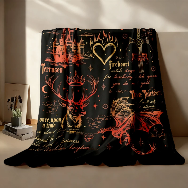 Throne Of Glass To Whatever End Flannel Blanket, Aelin Galathynius Fantasy Flannel Throw, Dragon Rider