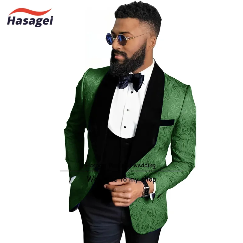 Fashion Paisley Slim Fit Mens Suits Shawl Lapel Wedding Party Suits Groom Tuxedos 3 Pieces Groomsmen