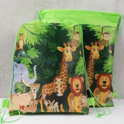 4Pcs Jungle Safari Animal Drawstring Bags Forest Woodland Storage Backpack for Kids Birthday Party Favors Back To School Gift
