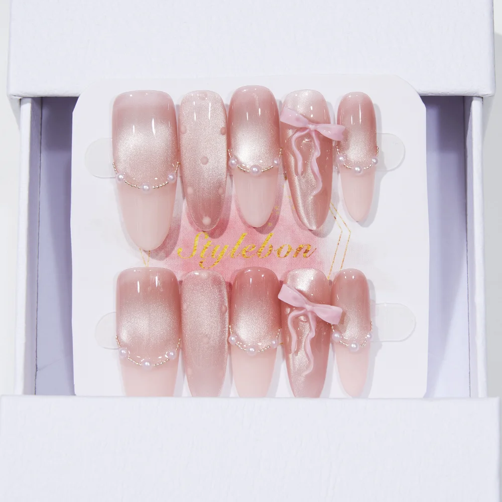 

10pcs Handmade Press on Nails Aurora Starry Sky Smudged Flashing Cat Eye Full Coverage Nail Tip for Women&Girl Removable Nail