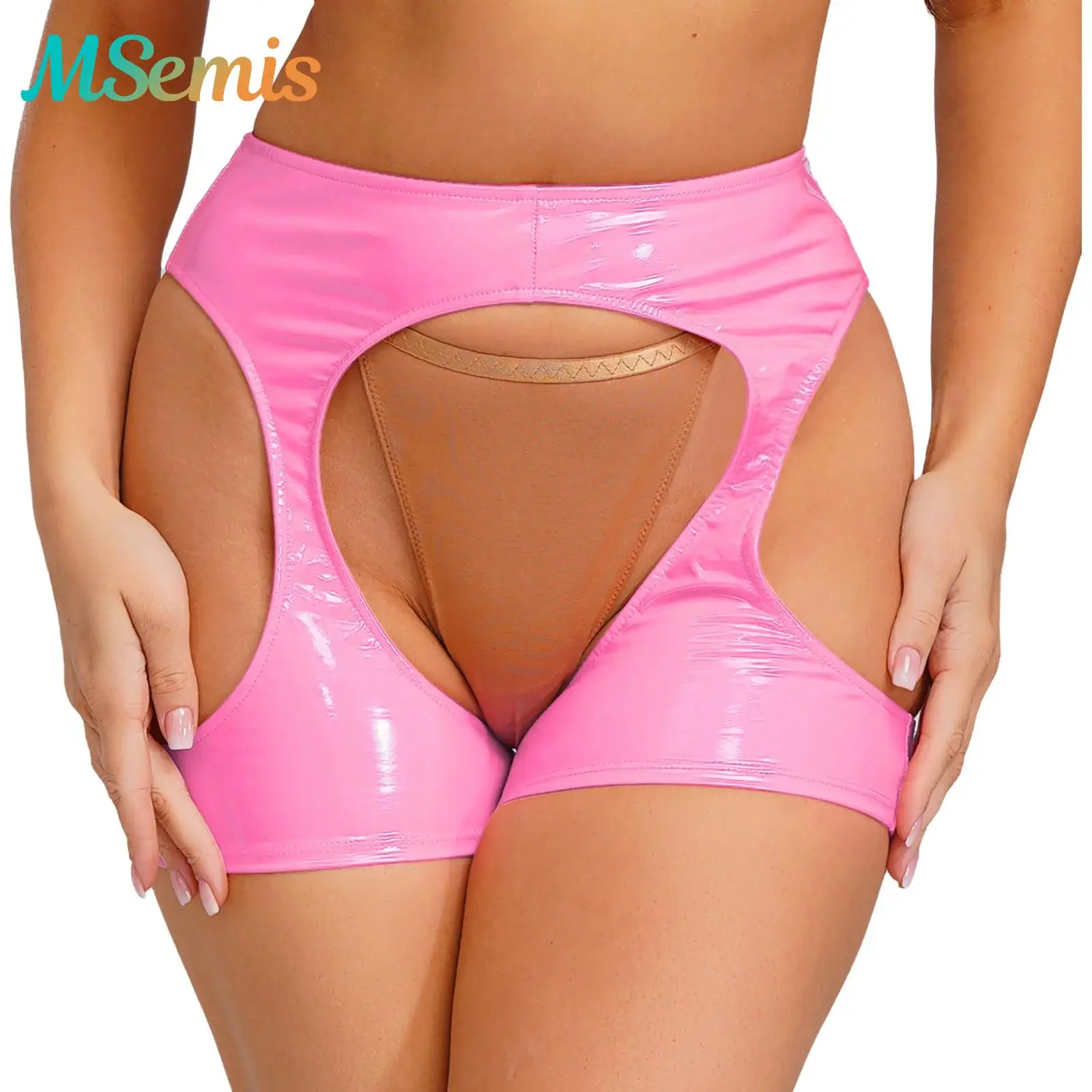الملابس الداخلية النسائية Crotchless براءات الاختراع والجلود سراويل اللاتكس الملابس الداخلية المثيرة مثير مفتوحة المنشعب الفخذ الجوف خارج Bodycon سراويل بوكسر