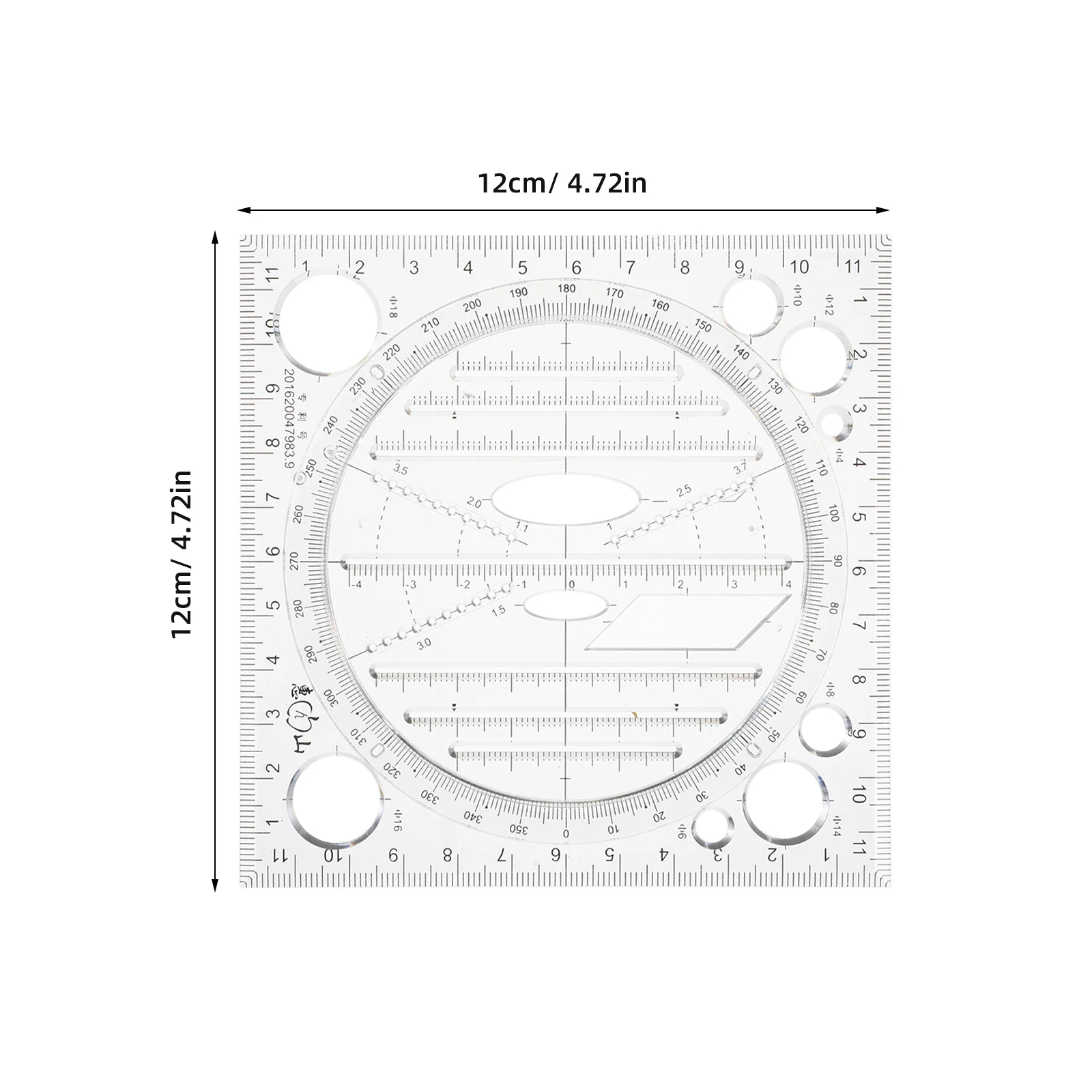 Geometric Drawing Template Plastic Circle Stencil 360° Angle Measurement Multi-Functional Ruler For Drafting Architecture