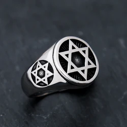 Punk Simple Star Of David Ring Fashion Stainless Steel Vintage Silver Color Hexagram Ring For Men Biker Amulet Jewelry Wholesale