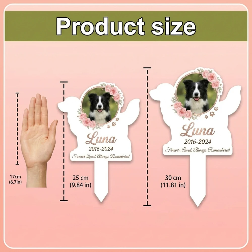 1pc Custom Dog‑shaped Acrylic Pet Memorial Stake,Personalized Photo Name & Date Outdoor Grave Marker,Pet Families,Yard Memorial