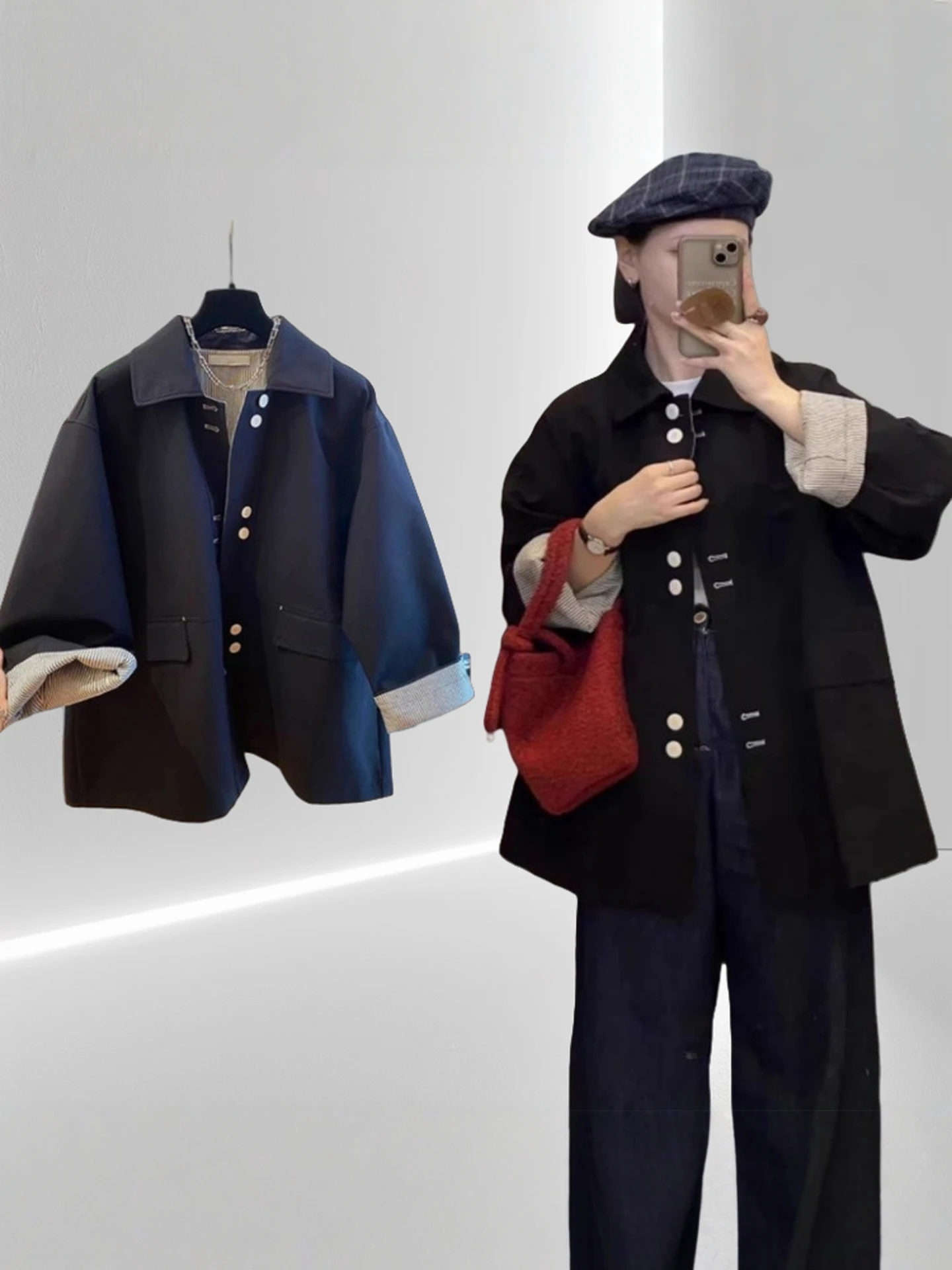 Ele plus Size Mid-Length Women's Coat Casual Artistic Loose Fit Korean Sle Versatile Trendy Outerwear for Ladies