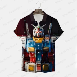 Summer Shirts Gundam Model Short Sleeve Shirt Men Casual T-shirt 5XL High Quality Clothing 2024 Oversized Streetwear Y2k