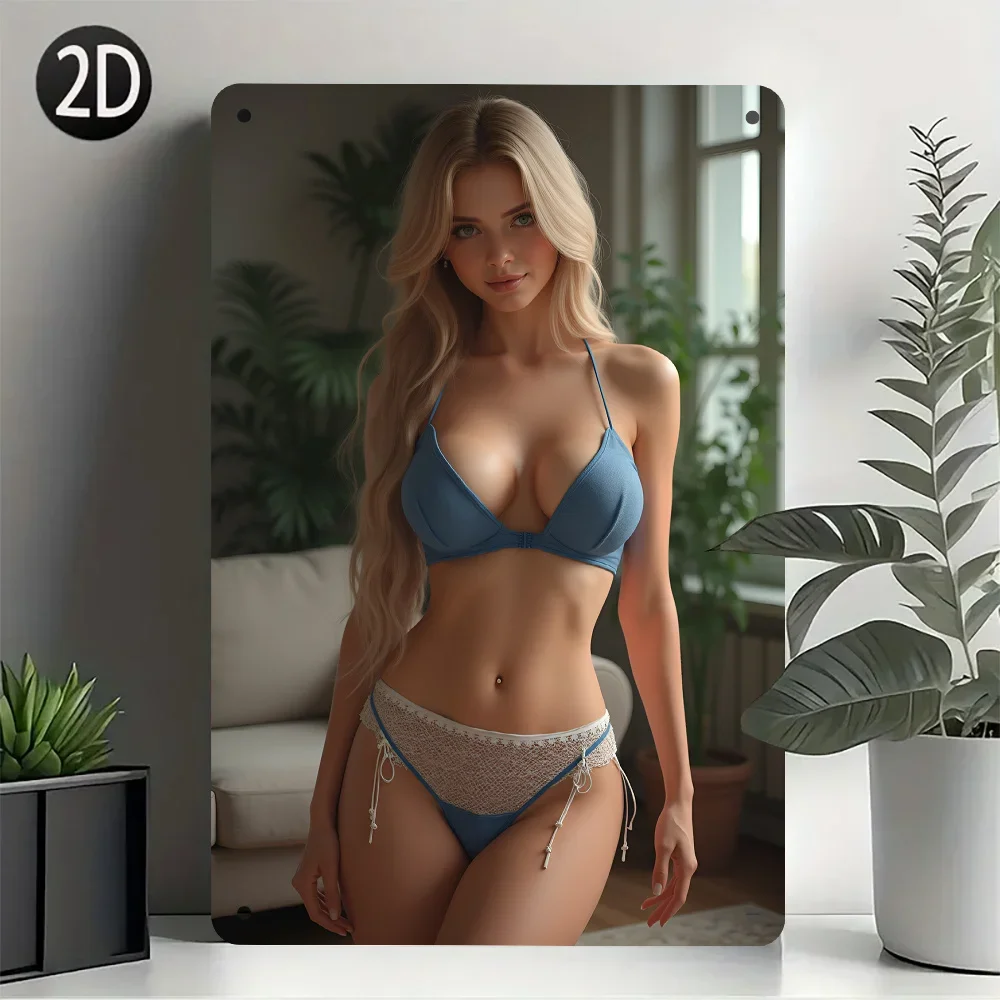 1-Vintage-Metallschild „Sexy Beauty“ – schicke blaue Wandkunst mit Dessous-Motiv, es für Zuhause, Café, Bar, Wohnzimmer, Esszimmer sind