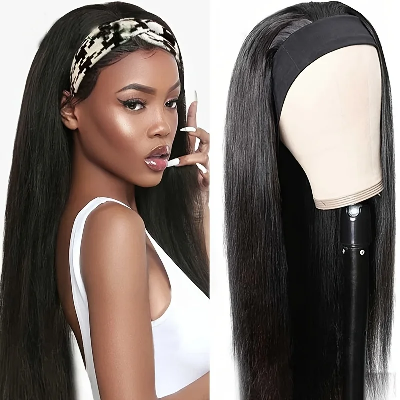250% Density Straight Headband Wig Human Hair Wigs Brazilian Full Machine Made 100% Human Hair Wigs For Women Scarf Wig