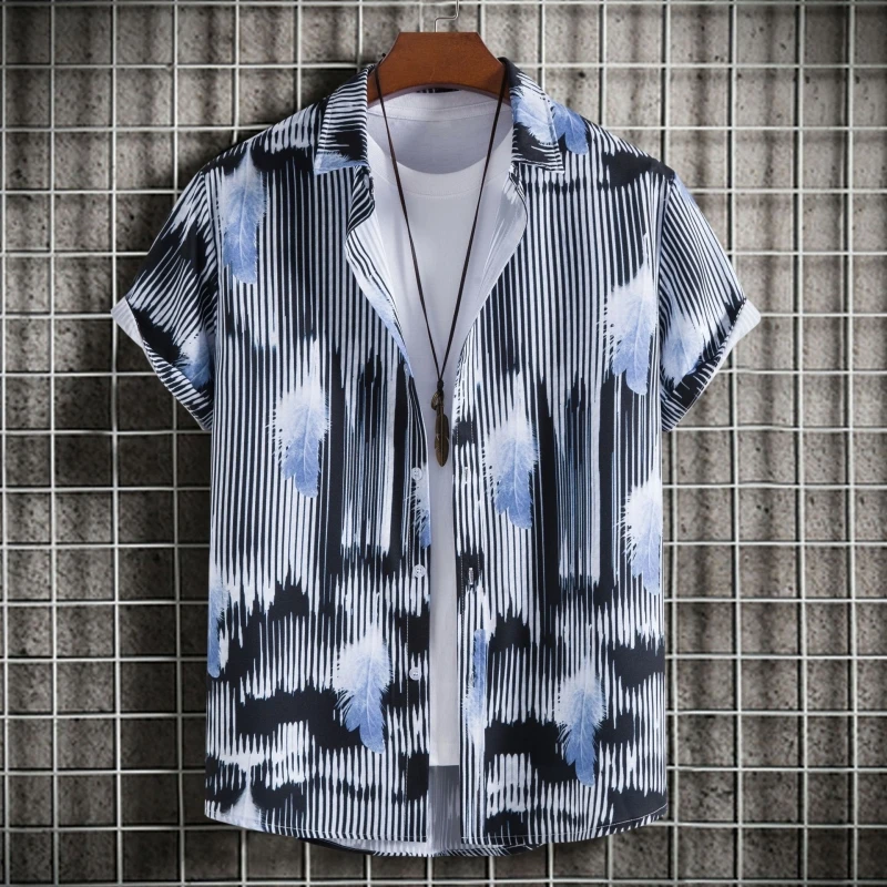 

Oversize Shirts Man Shirt T-shirt Men's T-shirts Korean Popular Clothes Tiki Beach Hawaiian Short Sleeve Clothing Mens Formal