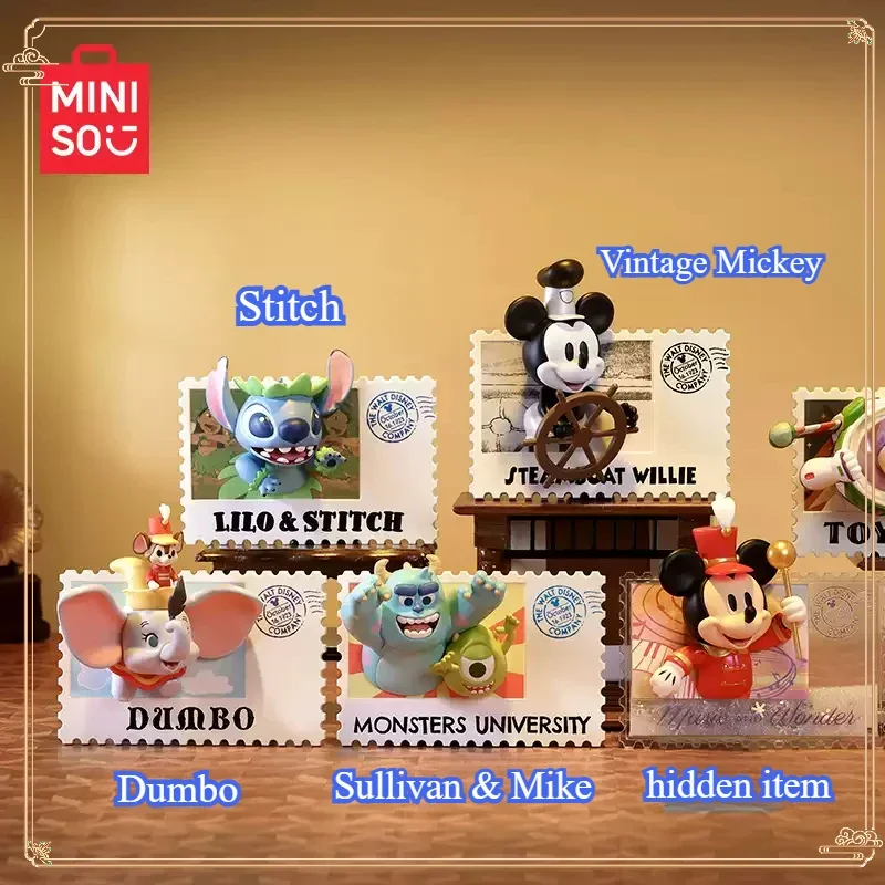 

Miniso Disney 100th Anniversary Stitch Retro Stamp Model Mickey Dumbo Cute Refrigerator Magnet Collection Decorative Gift