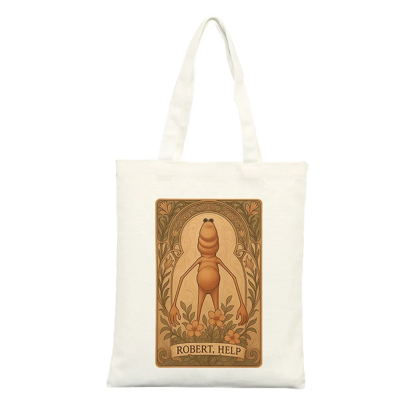 Canvas Tote Bag with Fantasy Creature Print and Lettering, Vintage Style for Casual Shopping and Daily Use