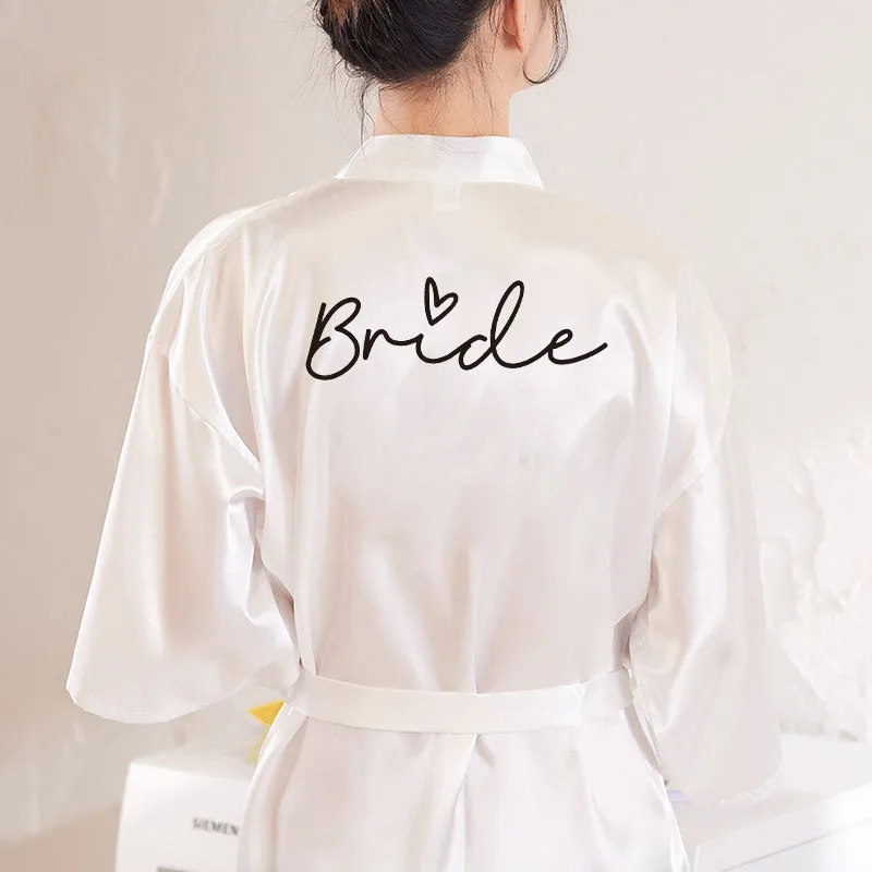 Wedding Party Team Bride Robe With Black Letters Kimono Satin Pajamas Bridesmaid Bathrobe Bridal Party Gifts Dressing Gown