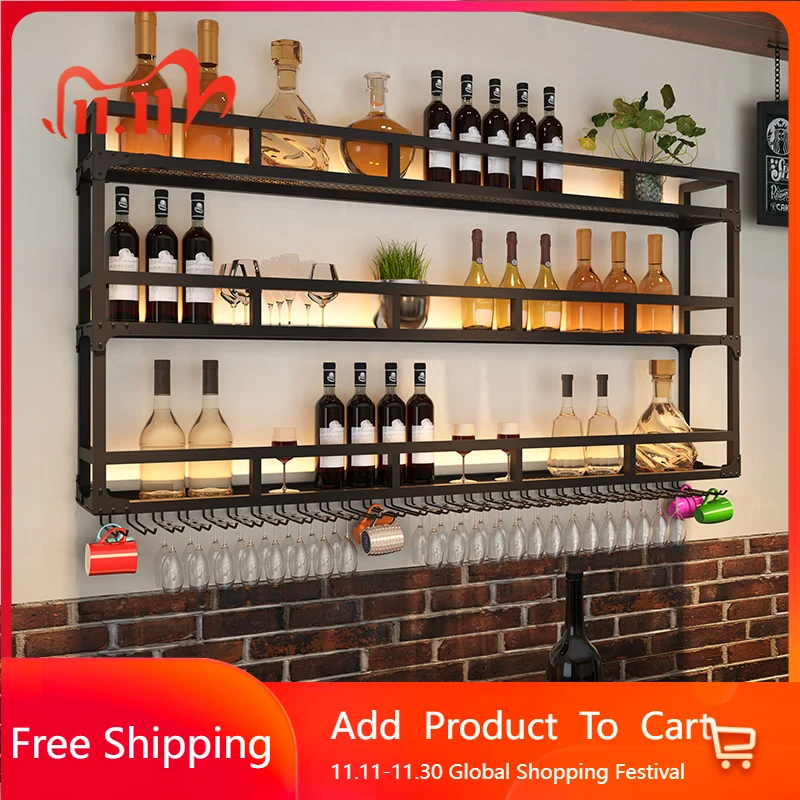 

Commercial Bartender Bar Cabinet Wine Rack Display Shop Wall Metal Bar Cabinet Wine Rack Standing Coffee Vitrina Club Furniture