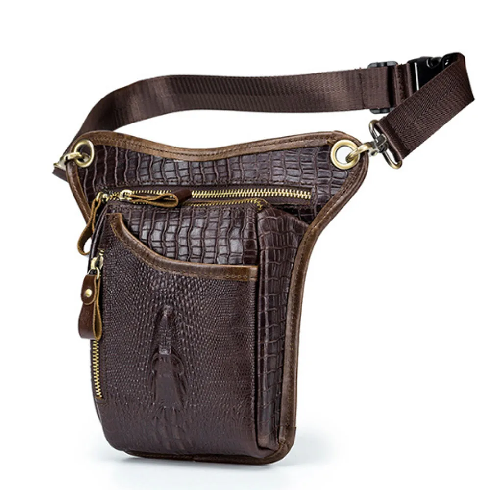 Retro Motorcycle Fanny Waist Belt Pack  for Women MenLeather Crocodile Waist Pack Hip Holster Purse Shoulder Drop Leg Bag