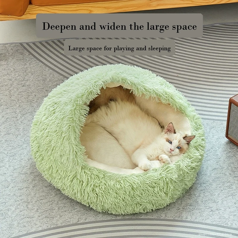 2026 New Version Plush Cat Bed, All‑Season Semi‑Enclosed Cat Nest, Warm Shell‑Shaped Sleeping Bed for Cats & Dogs in Winter