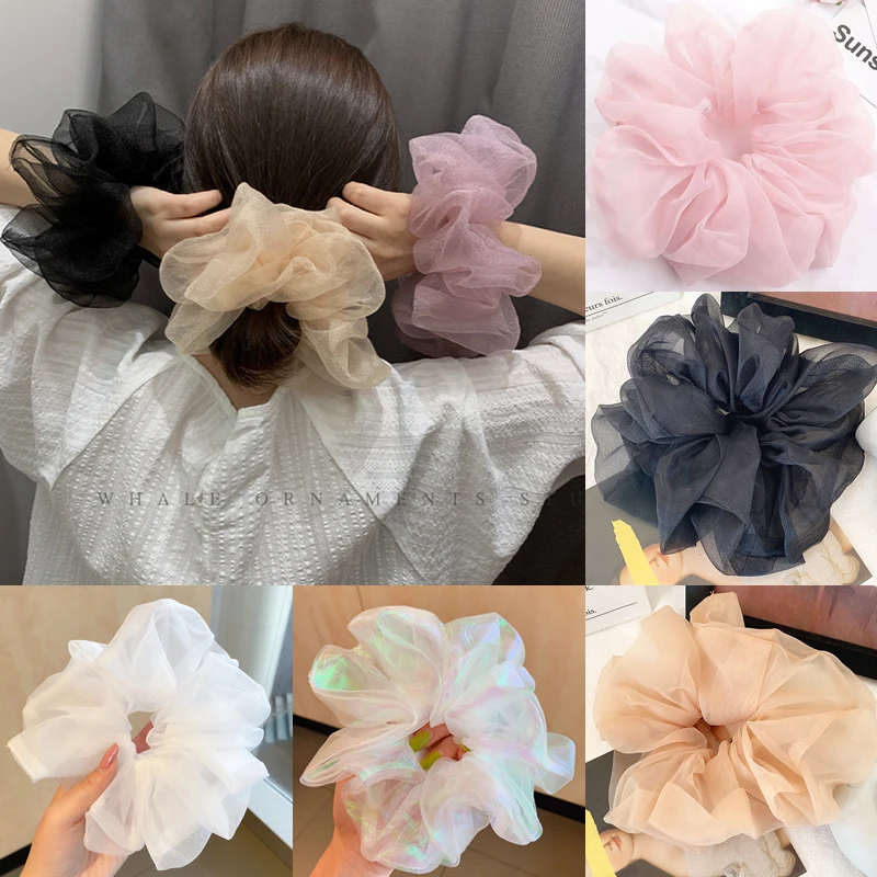 2022 sommer Organza Scrunchies Frauen Elastische Haarband Koreanische Elegante Pferdeschwanz Halter Gummi Krawatte Band Haar Zubehör Großhandel – Detail 8