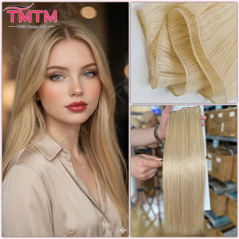 tmtm-100-remy-hair-genius-weft-human-hair-extensions-100g-pc-straight-invisible-human-hair-bundles-for-women-blonde-hair-weaves