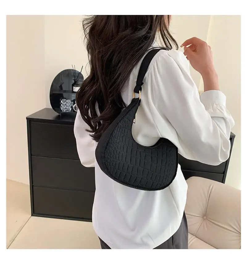 Fashion Vintage Handbags Women's Underarm Bag Korean Casual Solid Dumplings Bag Stone Pattern Felt Zipper Clutch Shoulder Bag