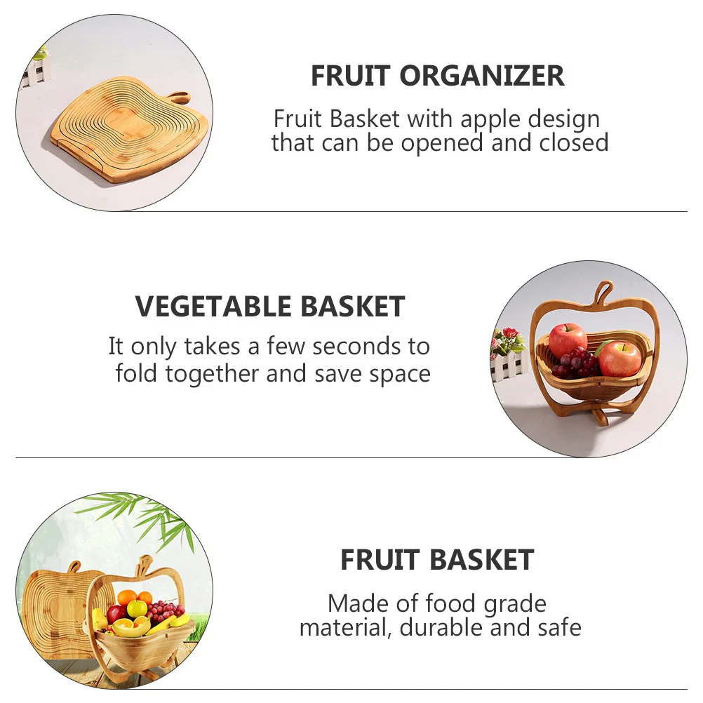 

1 pc Bamboo Fruit Basket Foldable Rotating Base Hanging Design Food Grade Vegetable Storage Organizer Kitchen Fruit Bowl