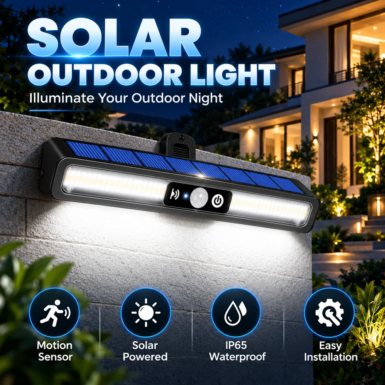 Solar Security Light Dusk To Dawn Auto On/Off 1200mAh Lithium Battery 6H Fast Charging Frost Heat Resistant Outdoor Wall Lamp