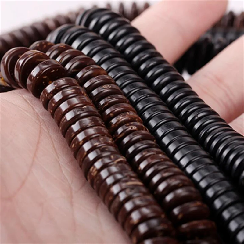 50pcs 6 8 10 12MM Flat Round Coconut Beads Loose Beads Spacer Beads for DIY Earring Bracelet Necklace Jewelry Making Accessories