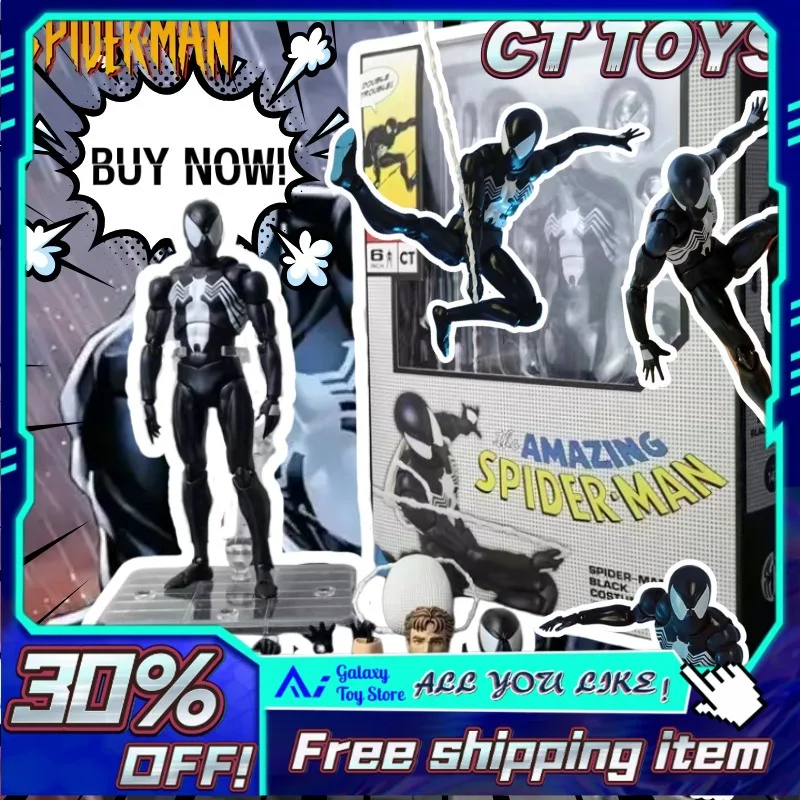 

15cm In Stock CT Toys Spiderman Figure Mafex 147 Symbiotic Black Suit Venom The Amazing Spider-man Anime Action Figure Gift Toys