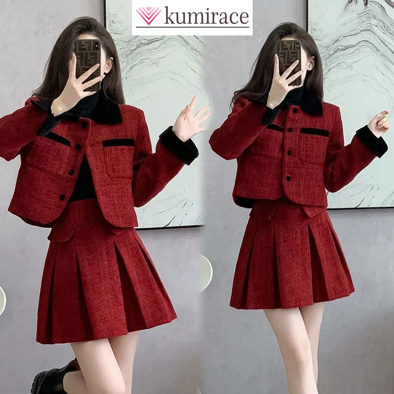 Fashion Women's Set Spring and Autumn Korean Version Short Jacket+high-end Pleated Skirt Elegant Women's Two-piece Set
