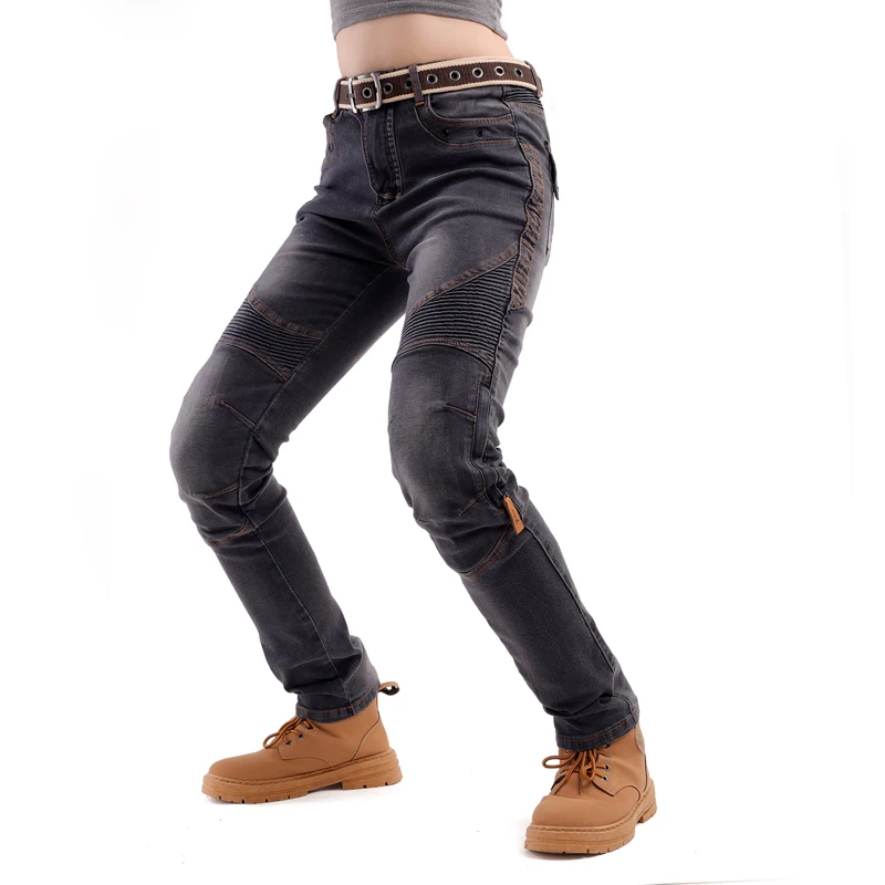 Women casual trousers smoke gray Aramid motorcycle jeans fireproof riding pants with armor pockets armor not included