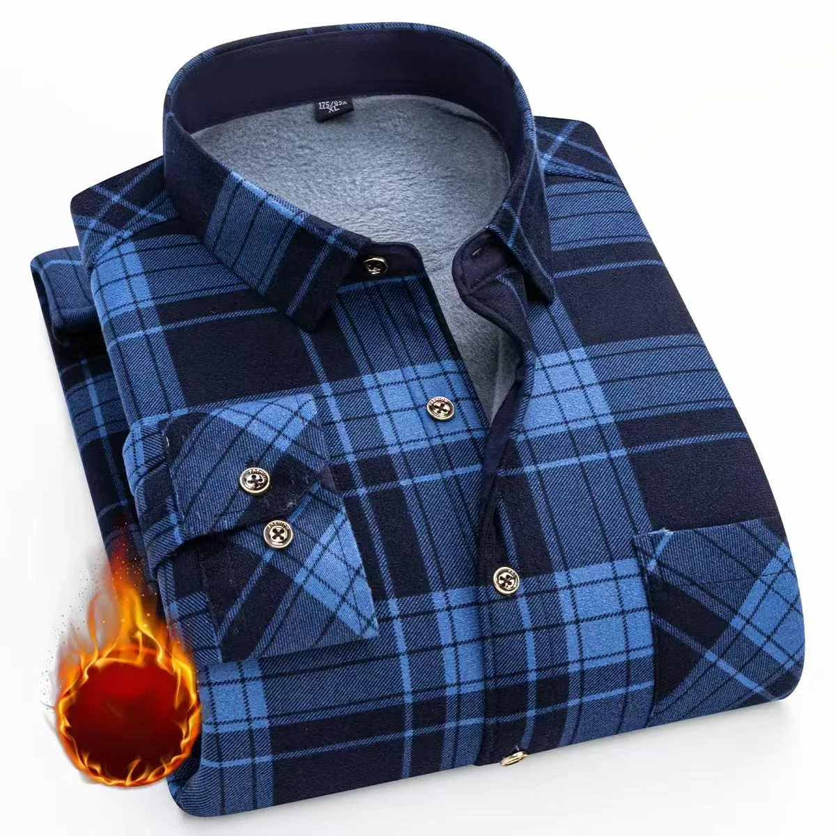 Men's Fashion Warm Long-sleeved Plaid Shirts Thickened Double-sided Fleece Cold-resistant Plus-size Casual Business Check Shirts