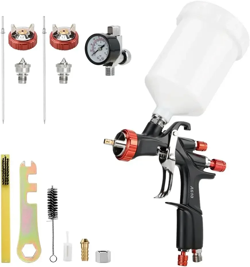 

TOOLS R500 LVLP Air Spray Gun with 1.3/1.5/1.7mm Nozzles & Air Regulator, House Painting, Car, Furniture