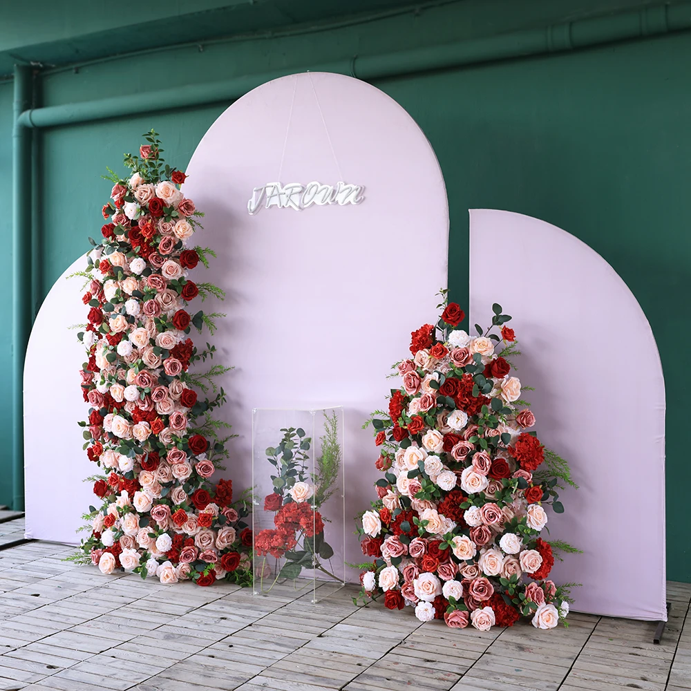 Customized Red Champagne Color Rose Greens Flower Arrangement for Wedding Event Backdrop Decorations Home Birthday Party Props