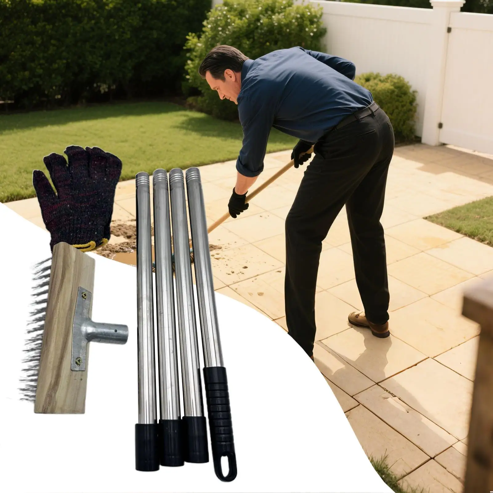 

Щетка из нержавеющей стали, 59-дюймовая щетка из проволочной щетины, скруббер с жесткой щетиной, сверхмощная длинная ручка для моха, бетона, дома в ванной комнате