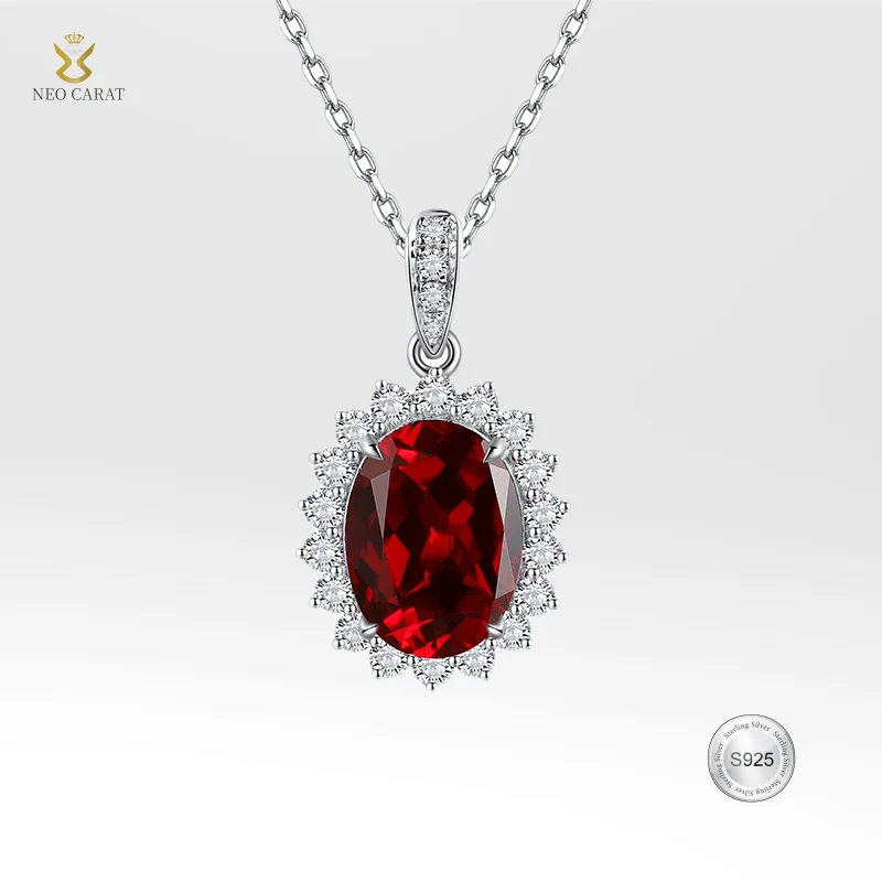 

2CT Oval Lab-Grown Ruby Pendant Necklace Princess Diana Style S925 Sterling Silver Plated K Gold Classic Jewelry Gift for Women