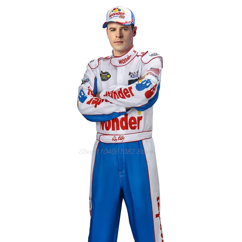 Ricky Bobby Racing Cosplay Kostüm für Halloween mit Overall und Hut Halloween Kostüme für Frauen