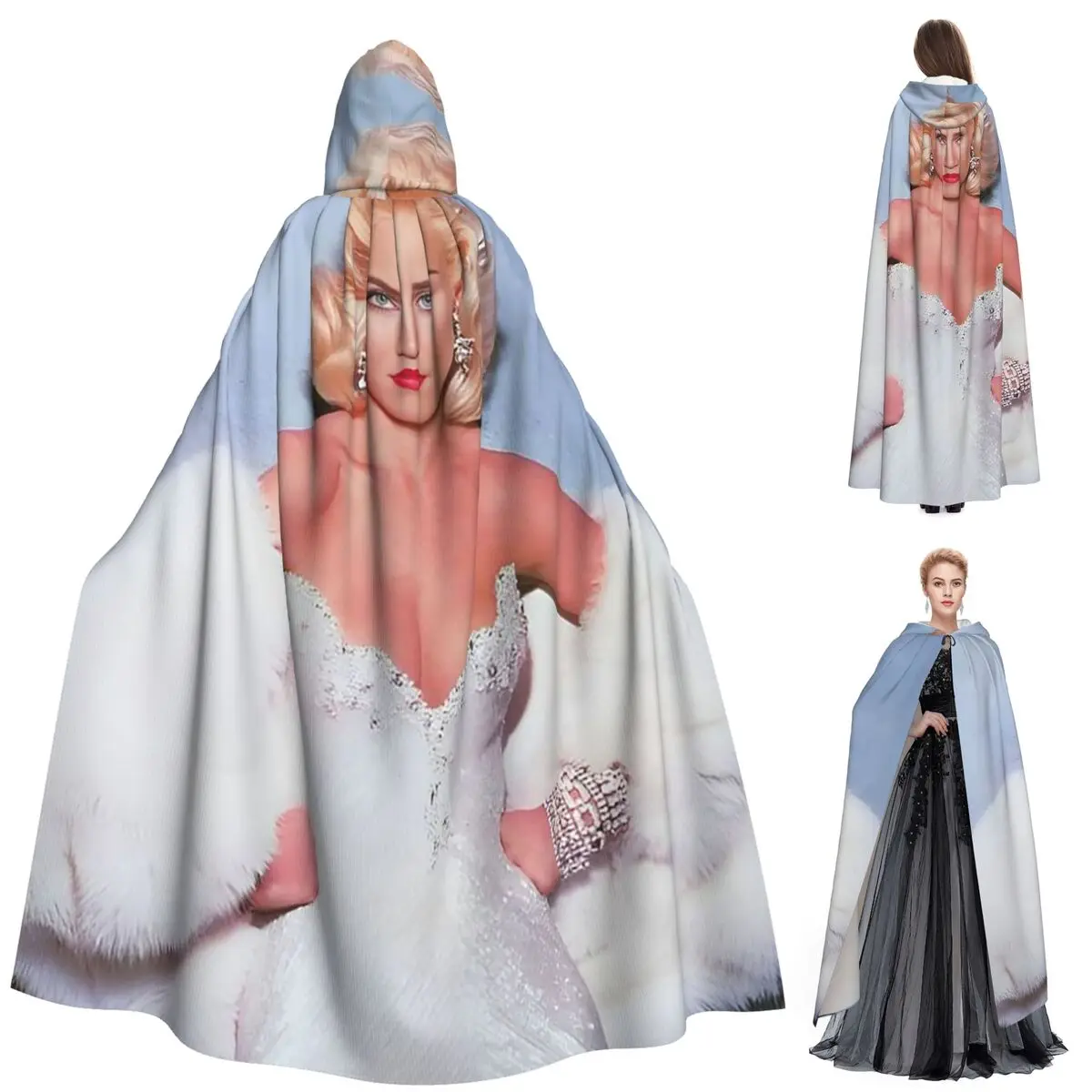 Vintage Qeen Of Pop 80s Madonna Long Hooded Cloak Witch Medieval Costume Cosplay Cape HalloweenVampire Adult Unisex