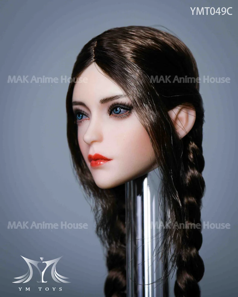 Na stanie YMTOYS YMT049 1/6 Głowa z makijażem dla dziewczyny, niebieskie oczy, pasuje do 12-calowej figurki akcji PHicen o opalenym brązie.
