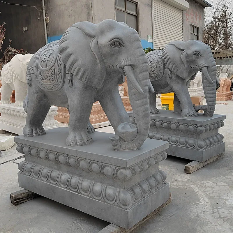 

Customized stone carved elephant, a pair of natural bluestone, white jade, sunset red hotel villa, courtyard entrance stone stat