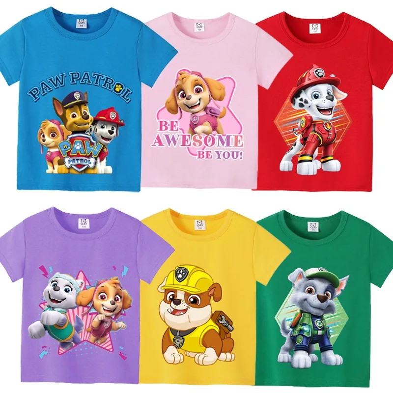 Paw Patrols Baby T-shirt Kawaii Chase Skye Tops Child Clothing Boys Girl Cotton Short Sleeved Rubble Marshall Anime Kids Clothes