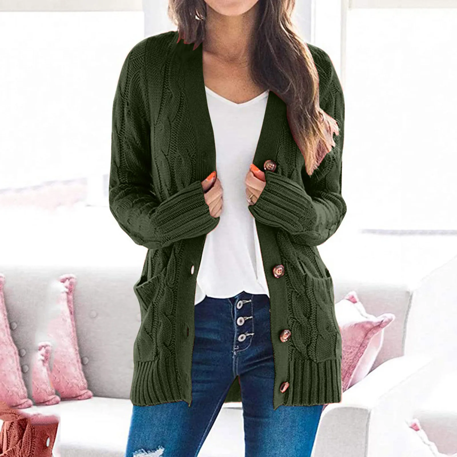 Women\'s Open Front Knit Cardigan Long Sleeve Knit Sweater Casual Fashion Solid Classy Sweater Jacket Chunky Outwear Coats New