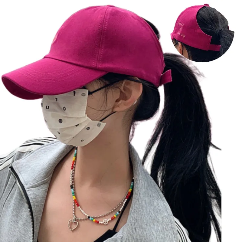 

Summer New Ponytail Baseball Caps Love Heart Embroidery Sunscreen Hats Women Shade Cap Uv Protection Adjustable Outdoor Sports