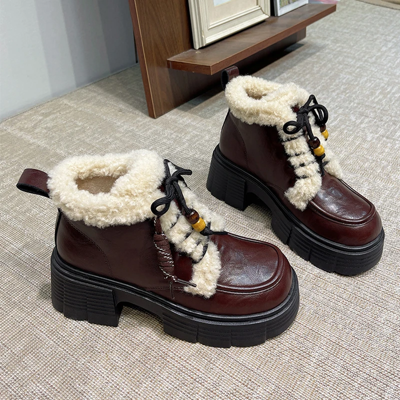 

Platform Fur Women Boots Fashion High Heels Shoes Winter 2025 Woman Beaded Snow Boots Warm Cotton Shoes Walking Comfort Zapatos