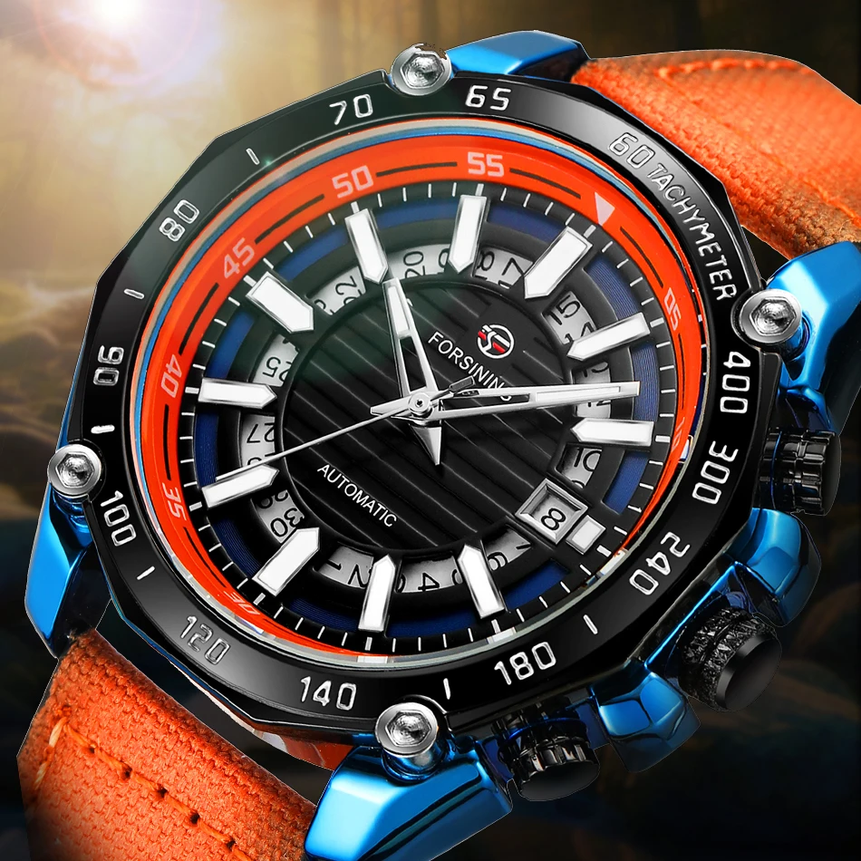 2024 FORSINING Design Timed Lap Men Automatic Mechanical Fabric Strap Watches Men Luxury  Waterproof Watch Luminous Hands