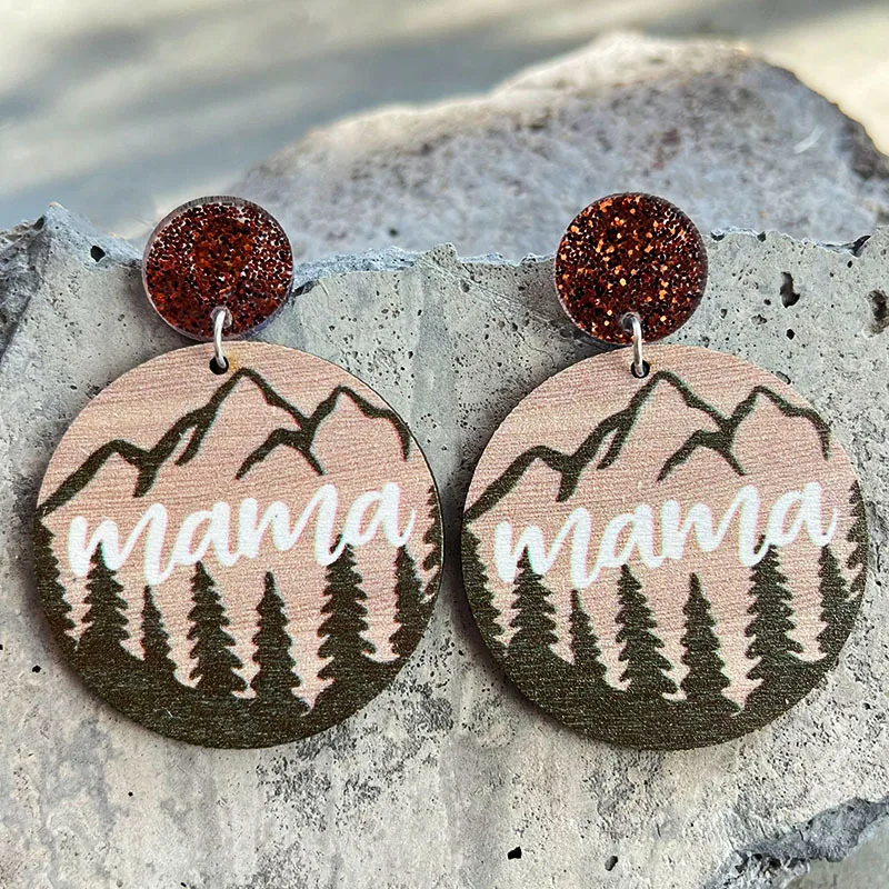 2023 New Mother's Day Earrings Mother Rainbow Mountain Bear Wood Texture Shiny Earrings Leopard Forest Print Ear Rings