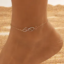 Tobillera de cristal con símbolo infinito para mujer, pulsera coreana con dijes de playa, joyería Halhal, tobilleras de 8 formas, joyería para el pie